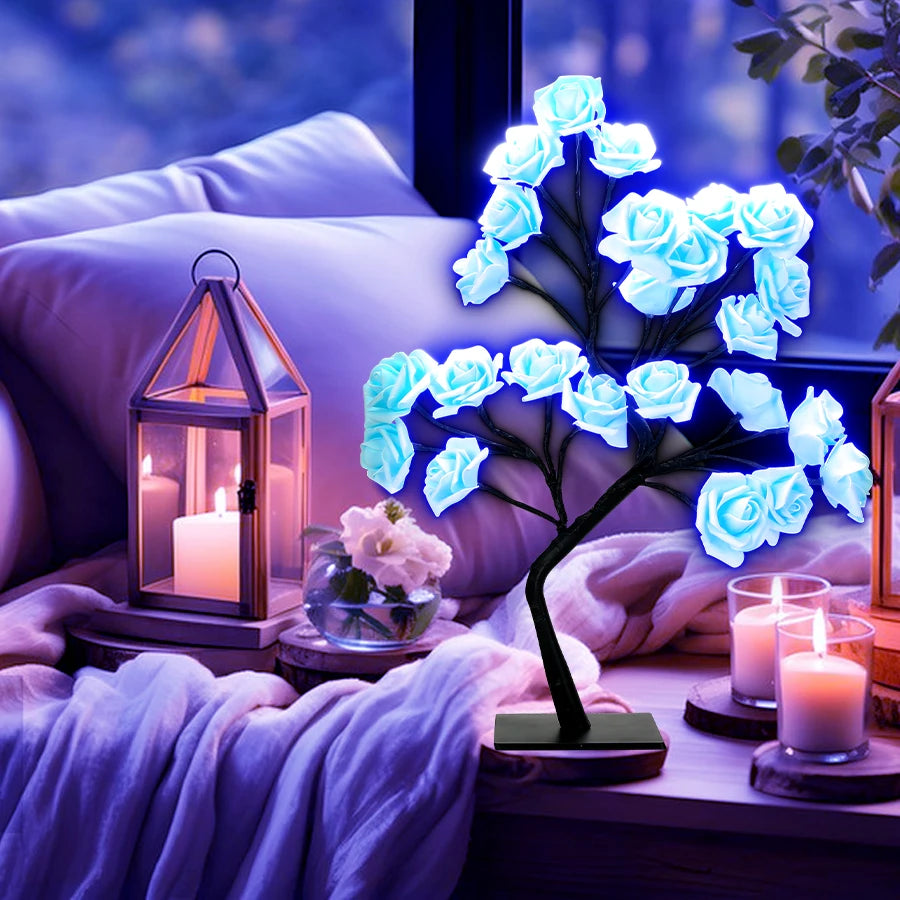 Blue LED Rose Tree Desk Lamp