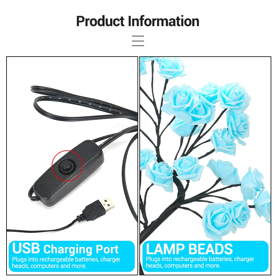 Blue LED Rose Tree Desk Lamp