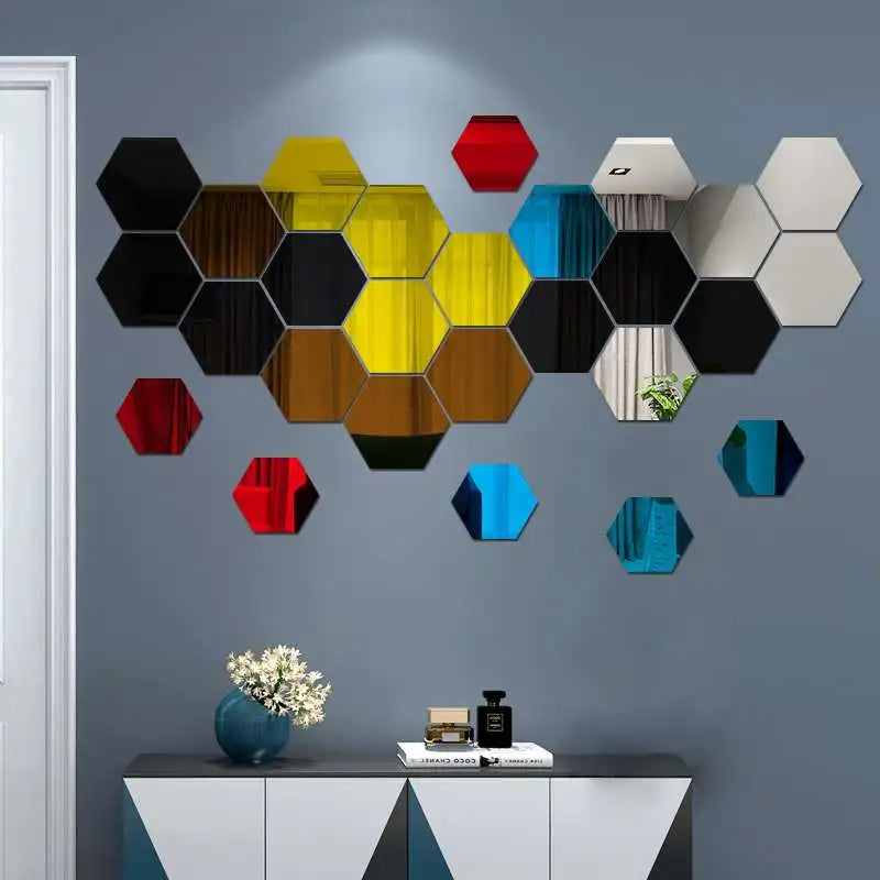 12pcs 3D Hexagon Mirror