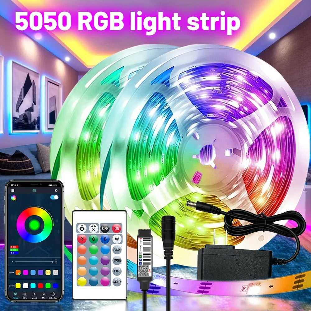 10M 5050RGB 30 LEDS/meter LED Strip Bluetooth APP Control With Battery And US plug Power Supply For Home Decoration